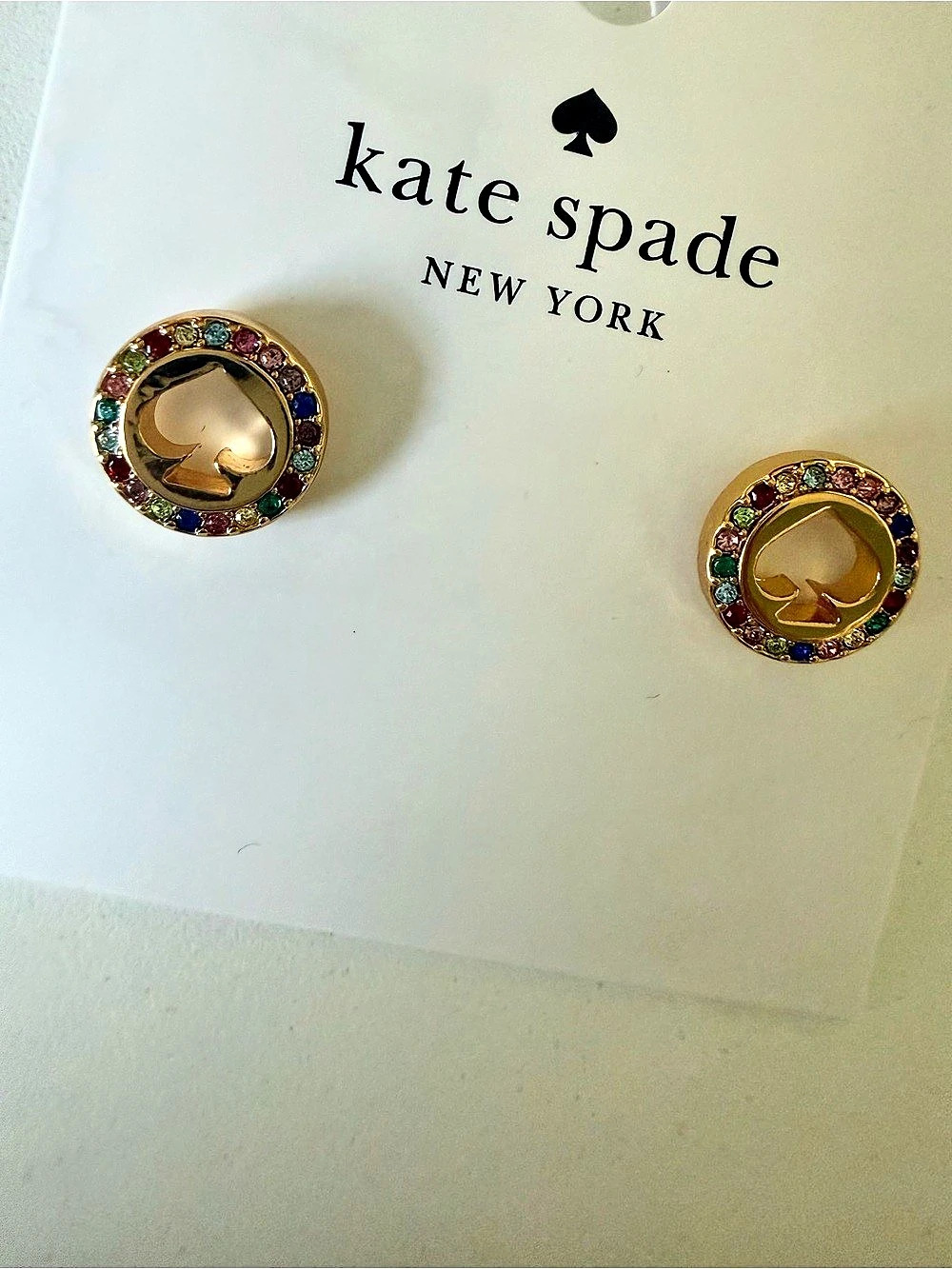 New w/ Tags! Kate Spade Multi Color Spade Stud Earrings. Gold / Multi